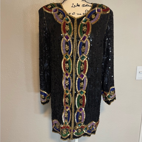 Joseph Le Bon Jackets & Blazers - Vintage Joseph Le Bon Silk Beaded Sequin Jacket Back Size 14 Statement